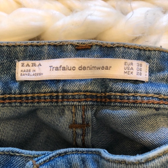 Zara trafaluc denim jeans fringe ankle distressed - Picture 5 of 8